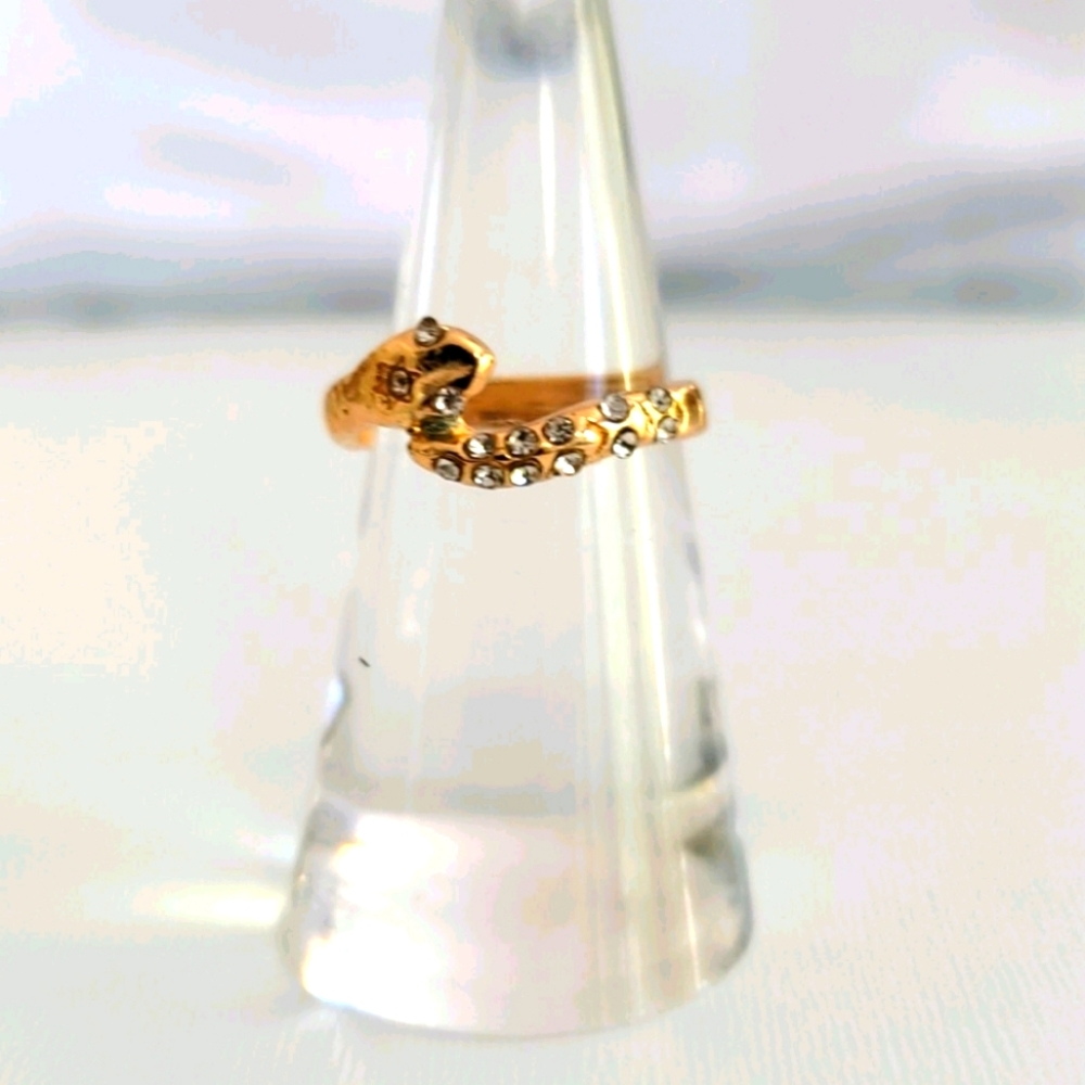 Vintage Gold Snake Ring With Rhinestones & Little Star Size 6 Women's Jewelry